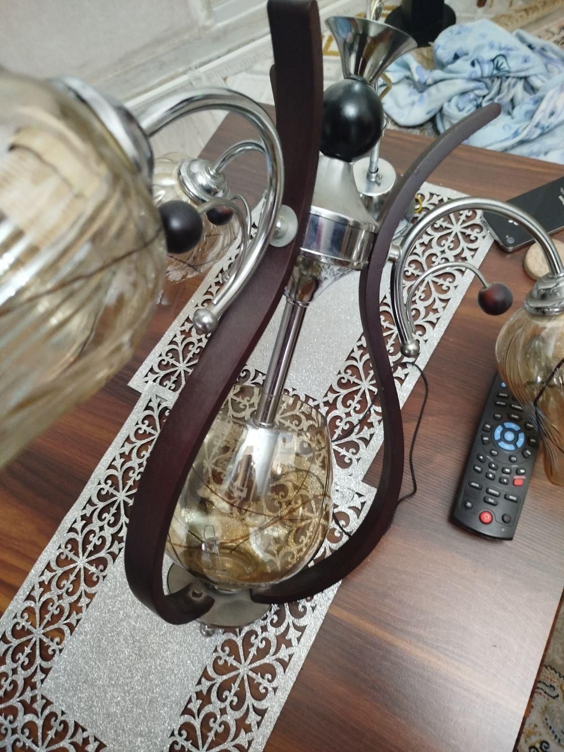 لوستر سه شاخه ترکیب چوب و فلز|لوستر و چراغ آویز|تهران, امیریه|دیوار