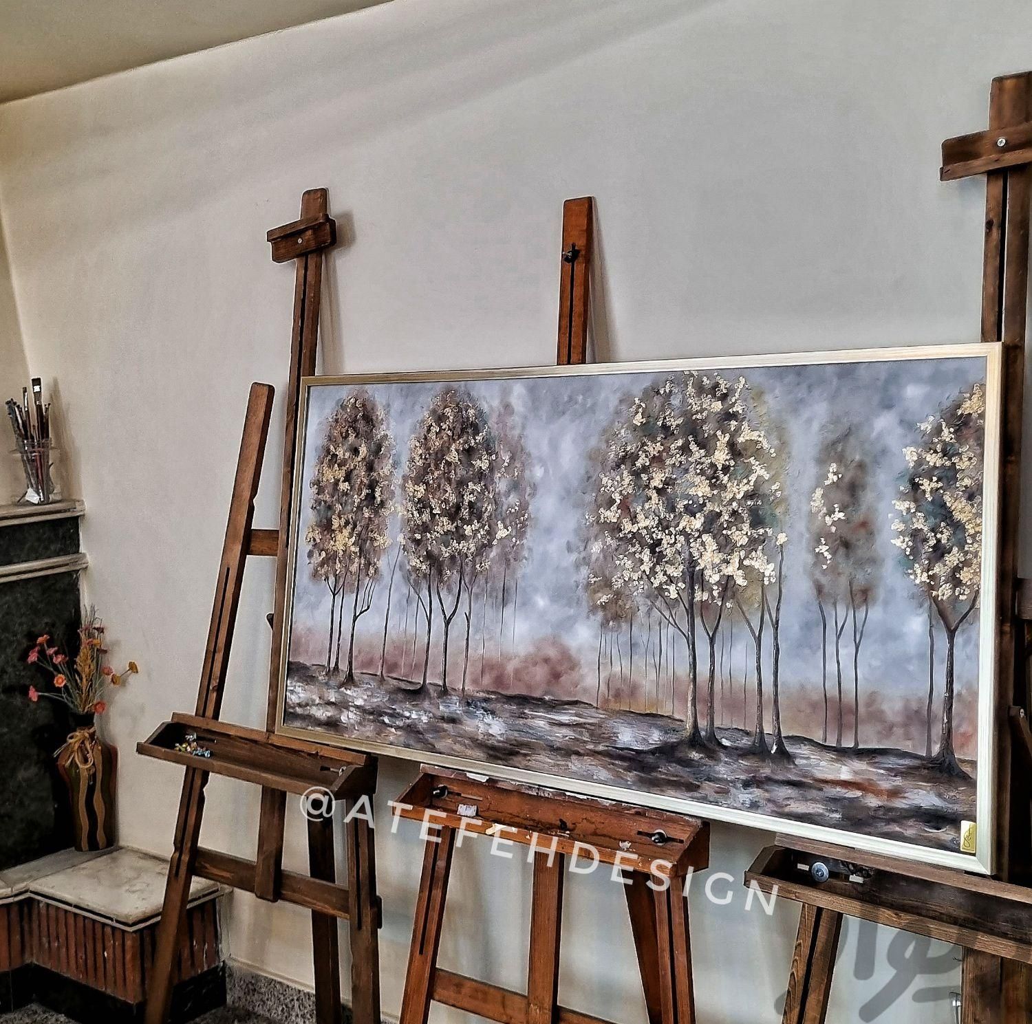 تابلو نقاشی درخت آنتیک، ورق طلا، قاب بژ|تابلو، نقاشی و عکس|تهران, عباس‌آباد|دیوار