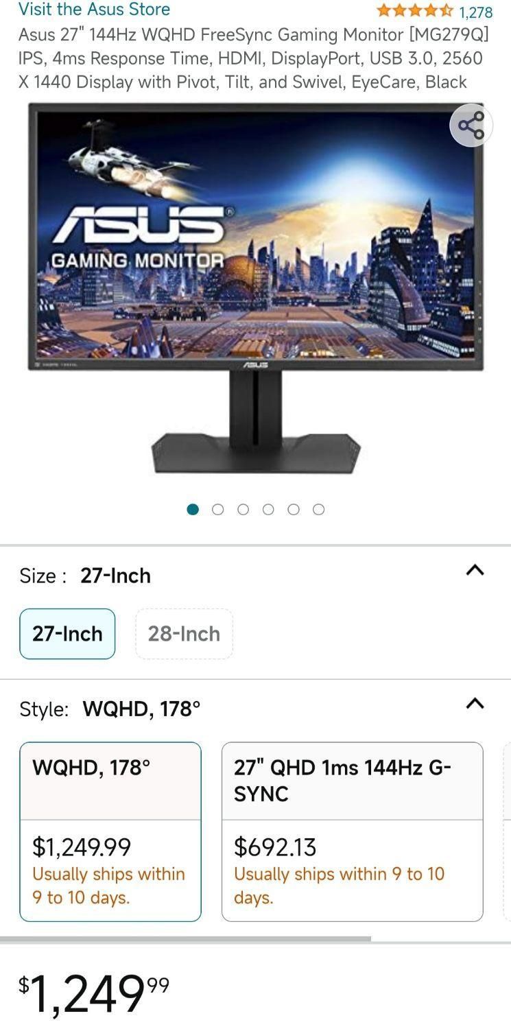 Asus ROG Monitor MG279 مانیتور گیمینگ ۲۷ اینچ|قطعات و لوازم جانبی رایانه|تهران, سعادت‌آباد|دیوار