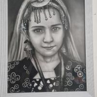 تابلو سیاه قلم ۵۰ در ۷۰ دختر روستایی|تابلو، نقاشی، عکس|تهران, باغ فیض|دیوار