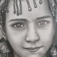 تابلو سیاه قلم ۵۰ در ۷۰ دختر روستایی|تابلو، نقاشی، عکس|تهران, باغ فیض|دیوار