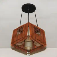 لوستر چوبی 4 شعله مدل فانوس، آویز سقفی