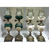شمعدان چینی فرشته چراغ سرامیک لمپا برنزی رومیزی