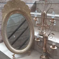 ست آینه و شمعدان برنجی قدیمی