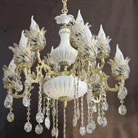 لوستر ۶ شاخه ۱۲ شعله ستون سرامیکی برنز عاشری