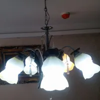 لوستر ۵شاخه کارکرده ترکیب فلز وچوب|لوستر و چراغ آویز|تهران, فاطمی|دیوار