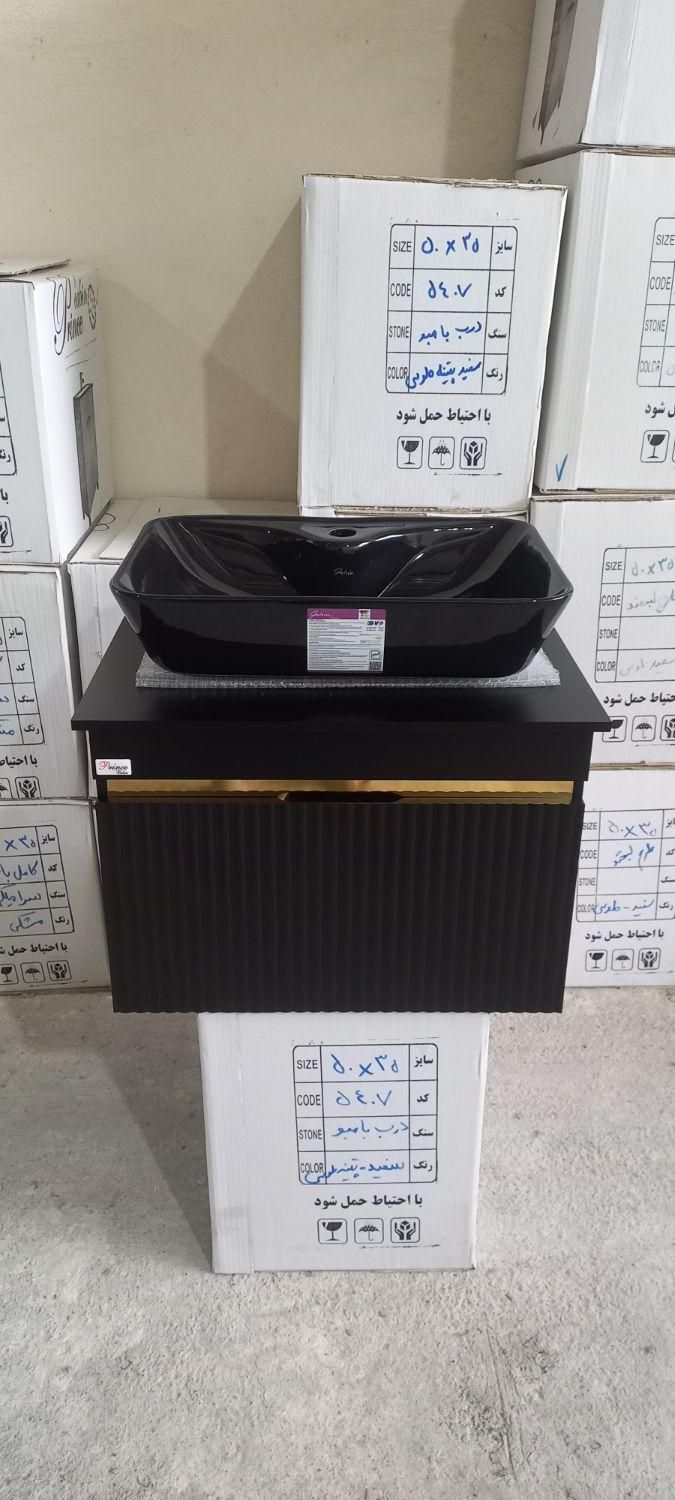 کابینت روشویی سایز ۶۰،۴۰ مشکی با سنگ گاتریا|لوازم سرویس بهداشتی|تهران, افسریه|دیوار