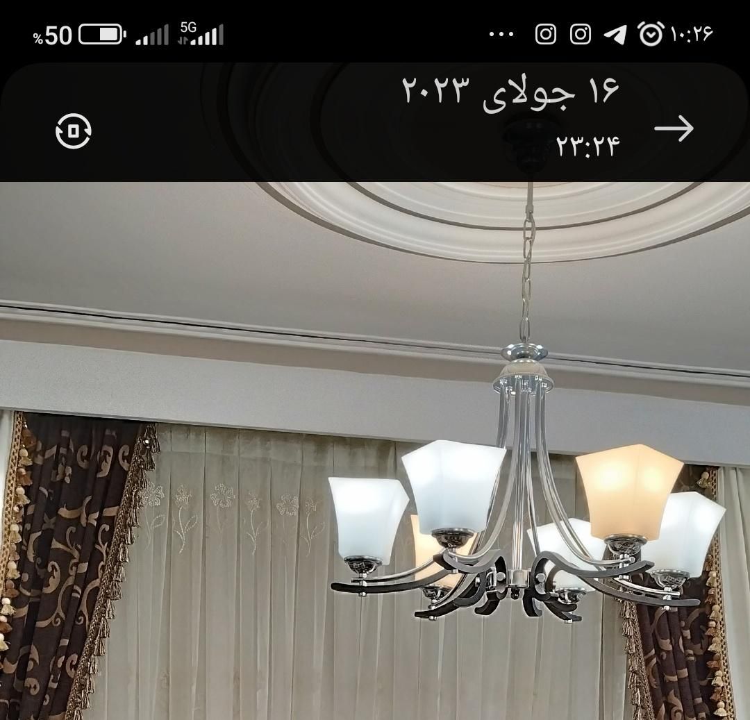 دو عدد لوستر ۶ شاخه ،چوب و استیل|لوستر و چراغ آویز|قزوین, |دیوار