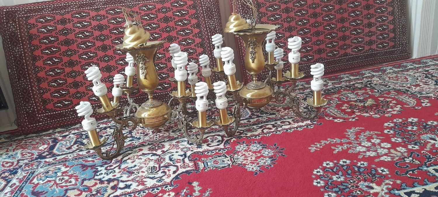 لوستر برنزی قدیمی سنگین|لوستر و چراغ آویز|قزوین, |دیوار