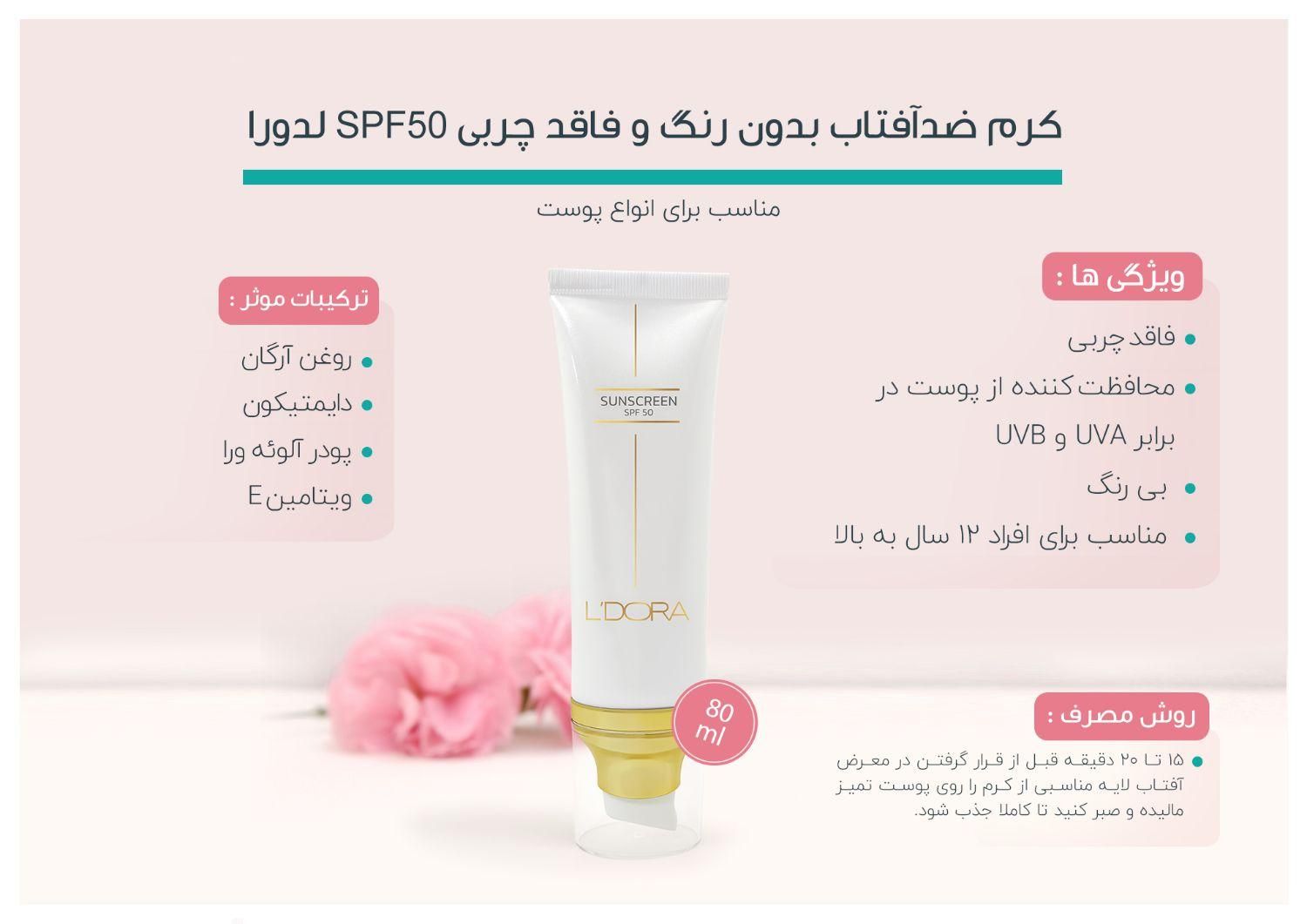 کرم ضدآفتاب SPF50 بی رنگ مناسب انواع پوست لدورا کر|آرایشی، بهداشتی، درمانی|تهران, سعادت‌آباد|دیوار