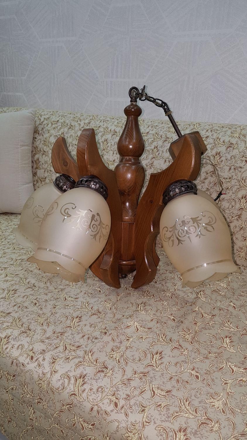 لوستر چوبی ۵ شاخه نو|لوستر و چراغ آویز|رشت, یخسازی|دیوار