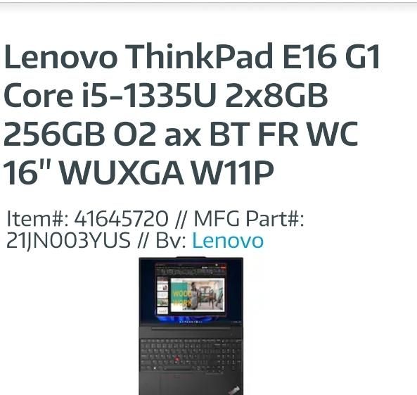 لپ‌تاپ Lenovo/لنوو ThinkPad E16 gen1 Corei5|رایانه همراه|تهران, جوادیه تهرانپارس|دیوار