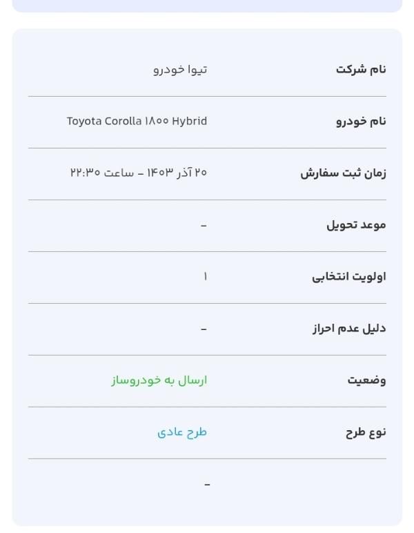 حواله تویوتا کرولا 1800 هیبرید، مدل 2024|خودرو سواری و وانت|تهران, شهرک کیانشهر|دیوار