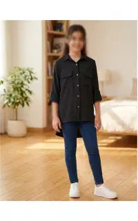 شومیز مانتویی دخترانه مشکی