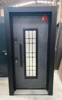 درب ضد سرقت وسط شیشه طوسی