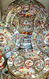 چینی گل مرغی عتیقه، گلدان، چراغ نفتی