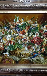 تابلوفرش دستبافت/تابلو فرش گلدان قهوه ای