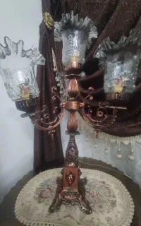 شمعدانی کلکسیونی تمام برنج عتیقه 70ساله شیروخورشید