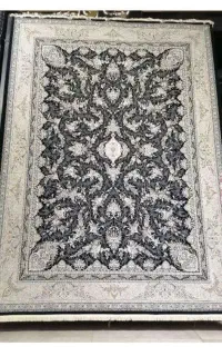 قالی طرح تندیس گل سرخ سرمه ای