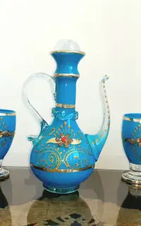 ست شربت‌خوری دکوری آبی طلایی (پارچ و ۶ لیوان)