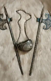 تبرزین کشکول فولادی نقره کوب