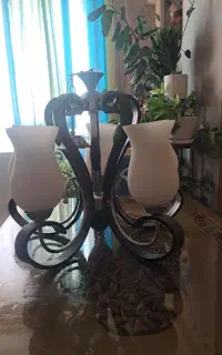 لوستر ۵ شاخه چوب و استیل سالم و تمیز
