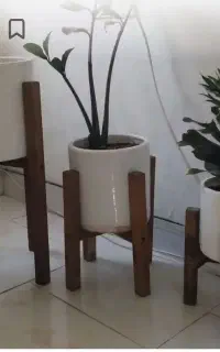 پایه گلدان چوبی رنگ سفید