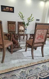 صندلی ناهار خوری تمام چوب کار شده منبت شده اژدها