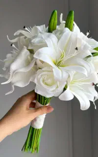 دسته گل عروس لاله شیپوری رز لیلیوم
