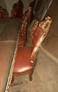 ناهارخوری هشت نفره آنتیک منبت کار دست صندلی ها چرم