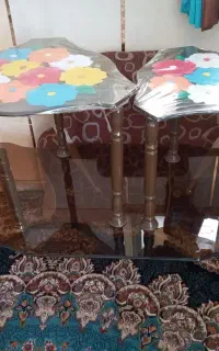 میز عسلی شیشه ای پایه فلزی