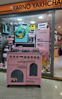 اجاق گاز طرح فر دی استیل کلاسیک صورتی و فیروزه ای