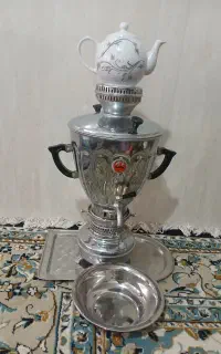 سماور نفتی استیل اصل قدیمی با سینی وکاسه نونو