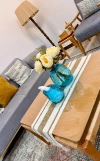 ست گلدان و جا دستمال کاغذی شیشه ای دفرمه رنگ آبی