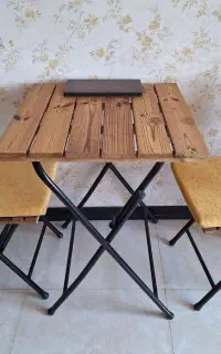 میز و صندلی دونفره تاشو چوبی مناسب خانه تراس  کافه
