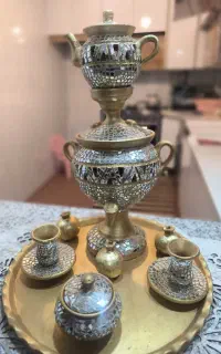 سماور  آینه کاری شده و قوری ،قندان
