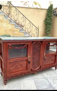 آینه کنسول چوبی حصیری