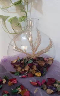 گلدان شیشه ای و گل خشک