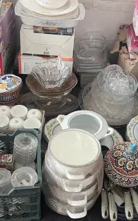 پیش دستی انتیک وپارچ و قوری و کفگیر ملاقه