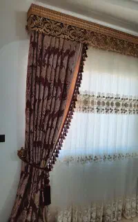 فروش ۲ عدد پرده به صورت کامل(حریر آستر دکور کتیبه)