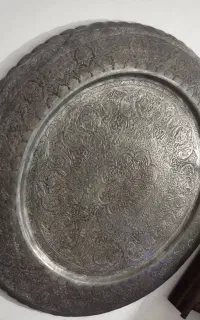 سینی بزرگ دیوارکوب هنری مسی قدیمی قلم سوزنی