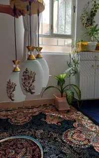 لوستر آویز حباب گلدار سه شعله و تکی