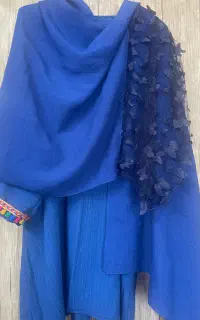 مانتو ست آبی کاربنی وشلوار وتونیک سایز بزرگ