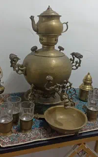 ست کامل سماور برنجی قدیمی شناسنامه دار