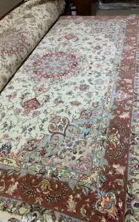 (فرش حق زاده)جفت فرش۶متری۴۰رج علیا گل ابریشم