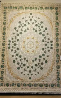 فرش کاشان فرش ۱۲۰۰شانه سبز موکا نسکافه ای نقش جهان