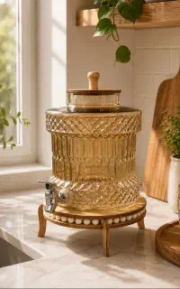 کلمن شیشه ای پایه دار چوبی