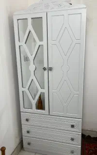 کمد لباس سفید آینه‌دار ۳ کشویی