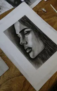 نقاشی،سیاه قلم،بوم،چهره،گل