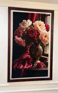 تابلو دکوراتیو طرح گل با قاب چوبی ماهگونی ۸۵×۱۴۰